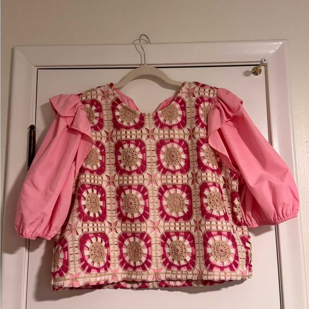LACEY PINK CROCHET TOP - Size Large